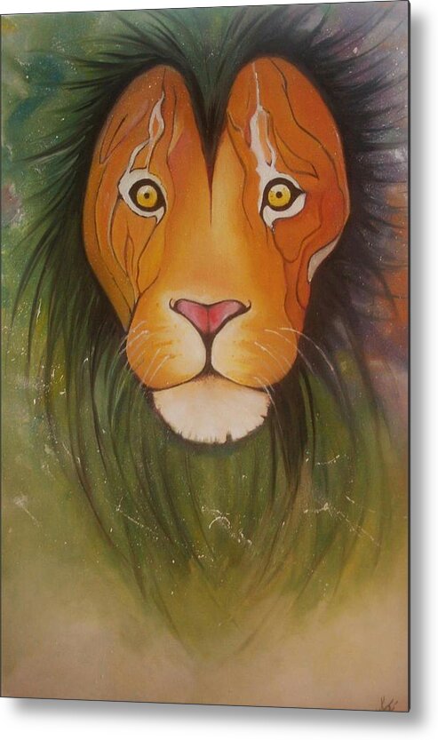 #lion #oilpainting #animal #colorful Metal Print featuring the painting LovelyLion by Anne Sue