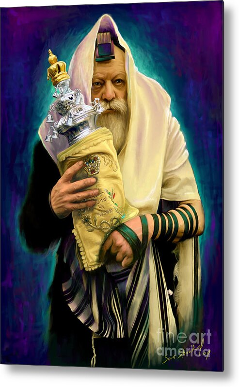 Lubavitcher Metal Print featuring the painting Lubavitcher Rebbe with torah by Sam Shacked