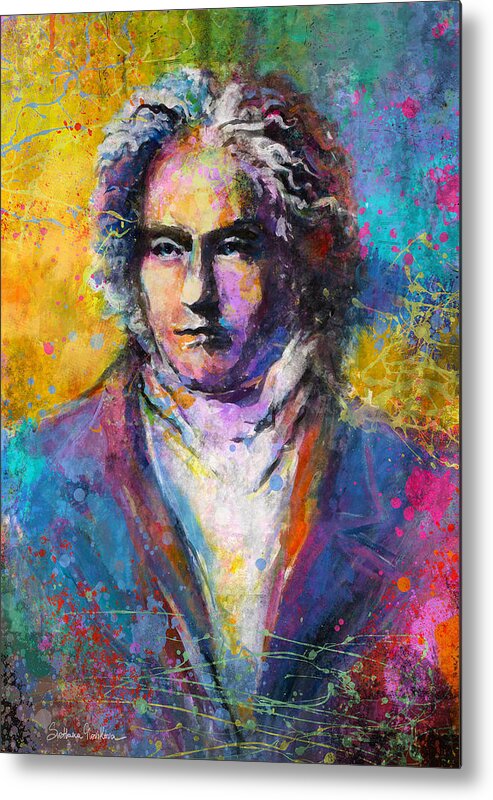 Ludwig Van Beethoven Metal Print featuring the painting Ludwig Van Beethoven portrait Musical Pop Art painting print by Svetlana Novikova