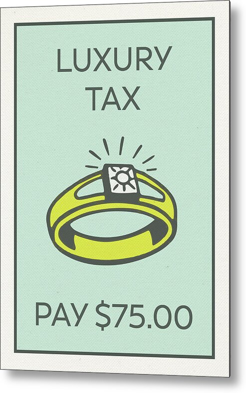 Luxury Tax Metal Print featuring the mixed media Luxury Tax Vintage Monopoly Board Game Theme Card by Design Turnpike