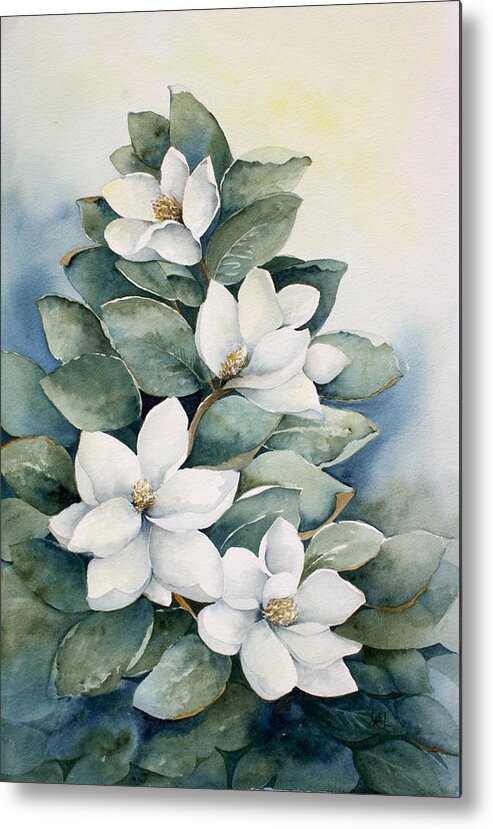 Magnolia Metal Print featuring the painting Magnolias #1 by Lael Rutherford