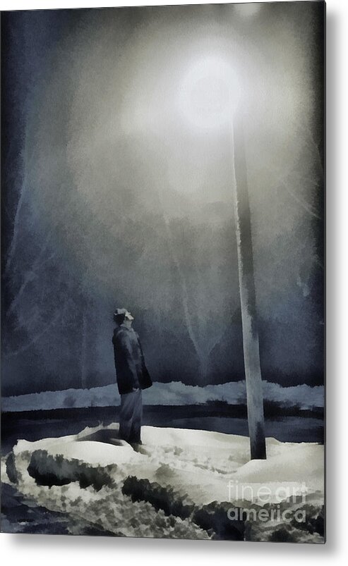 Man At Lamp Post Painting Metal Print By Jeremy Hunter