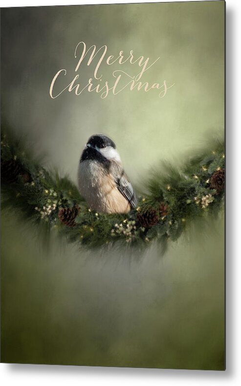 Song Bird Metal Print featuring the photograph Merry Christmas Chicadee 1 by Cathy Kovarik