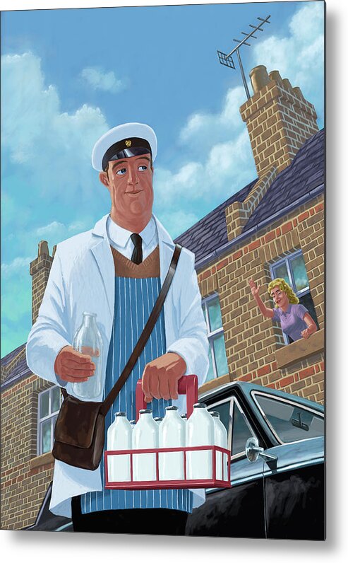 Milkman On Daily Milk Delivery In Urban Old Street Metal Print by Martin  Davey - Pixels