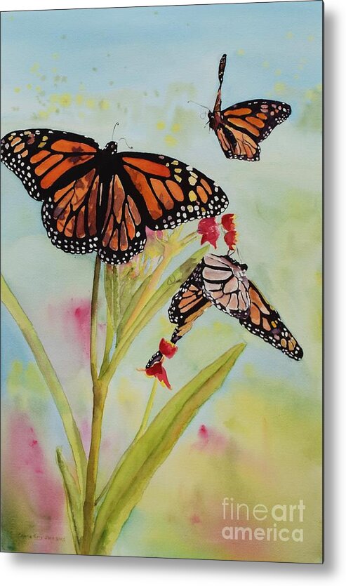 Monarchs Metal Print featuring the painting Milkweed Party by Celene Terry