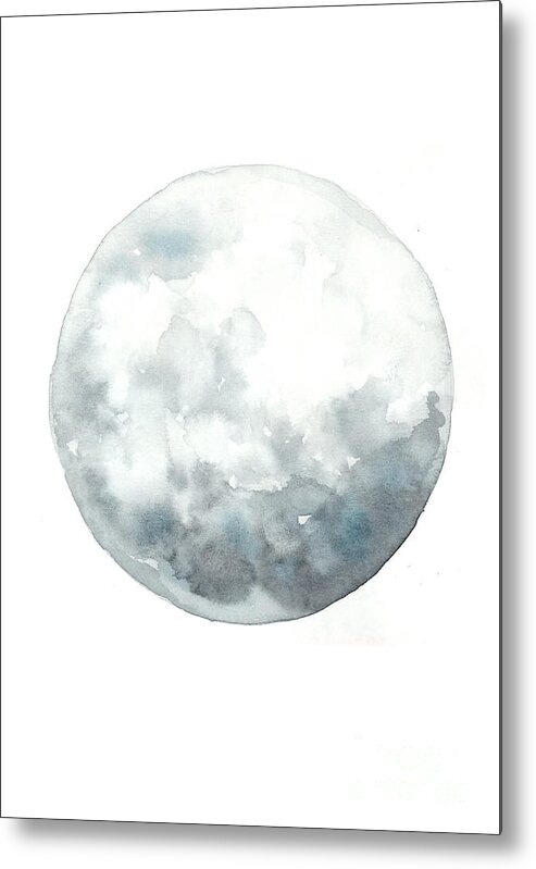 Moon Metal Print featuring the painting Moon watercolor art print painting by Joanna Szmerdt