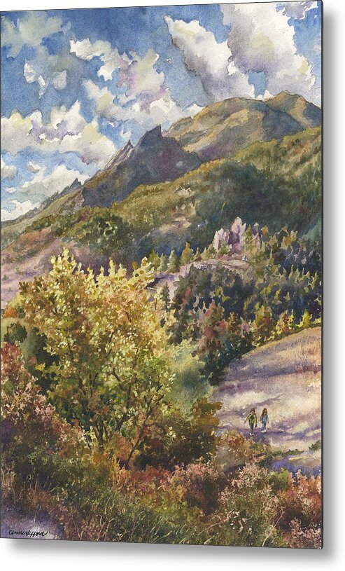 Autumn Painting Metal Print featuring the painting Morning Walk at Mount Sanitas by Anne Gifford