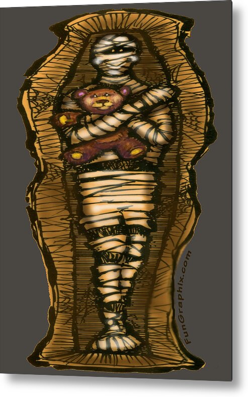 Halloween Metal Print featuring the greeting card Mummy and Teddy by Kevin Middleton