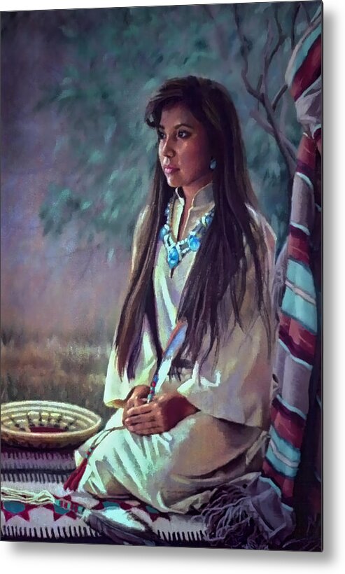 Figure Metal Print featuring the painting Navajo Beauty by Jean Hildebrant