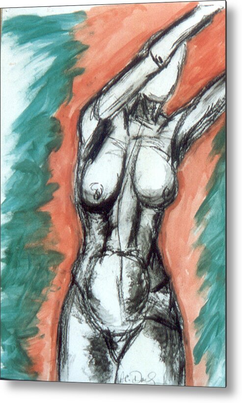 Drawing Metal Print featuring the painting Nude Arms Up by B and C Art Shop