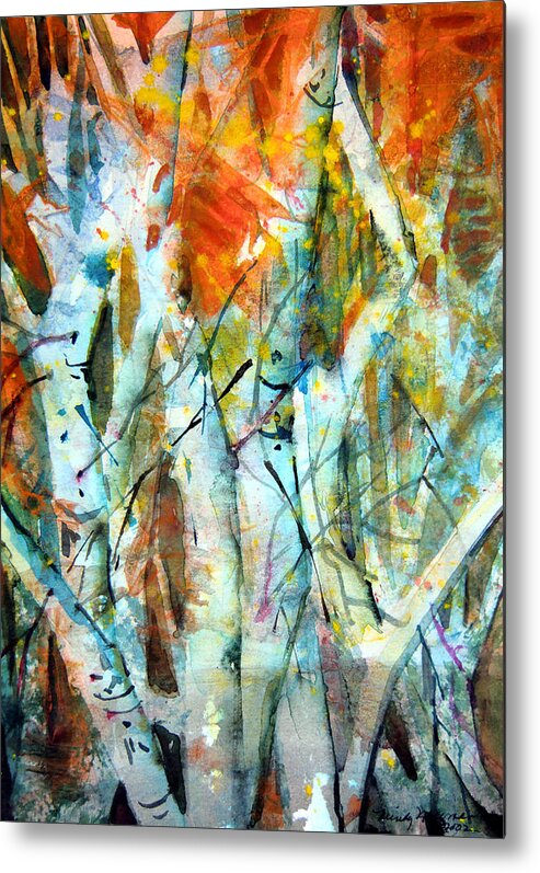 Waterfall Metal Print featuring the painting October Woods by Mindy Newman