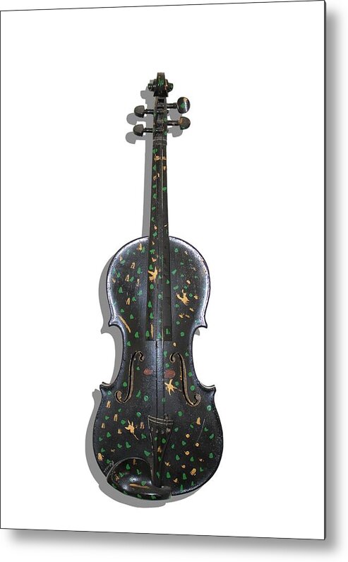 Violin Metal Print featuring the photograph Old Violin with painted symbols by Tom Conway