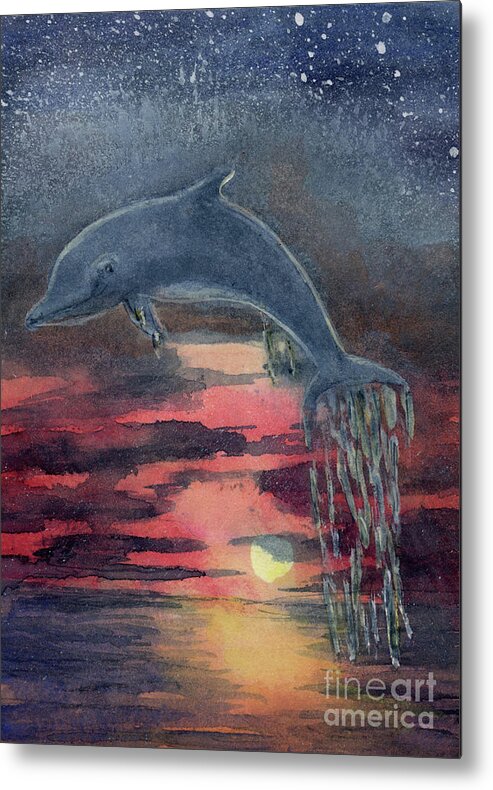 Dolphin Metal Print featuring the painting One Last Jump by Randy Sprout