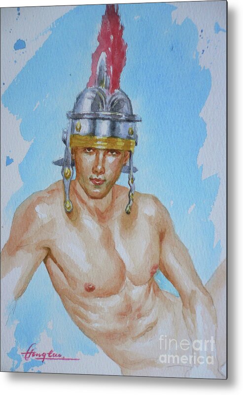 Original Art Metal Print featuring the painting Original Watercolour Painting Male Nude On Paper#16-11-18-01 by Hongtao Huang