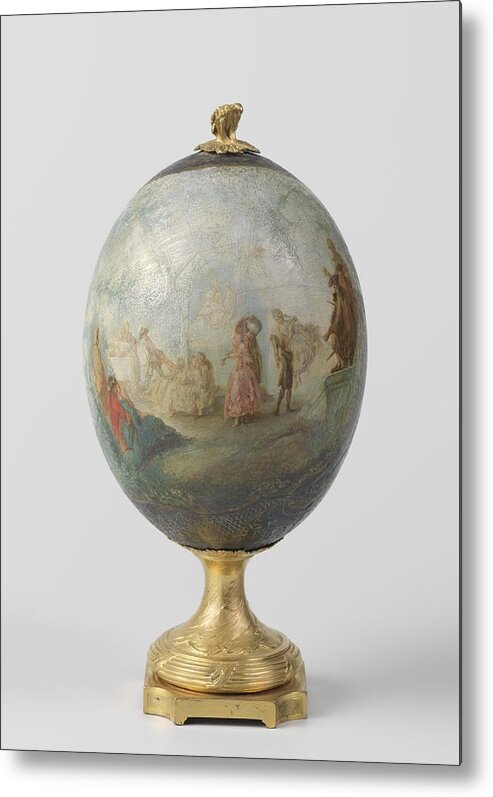 Ostrich Egg On The Basis Of Gilded Bronze Metal Print featuring the painting Ostrich egg on the basis of gilded bronze with painted depiction of a dance in the open air with or by Vintage Collectables