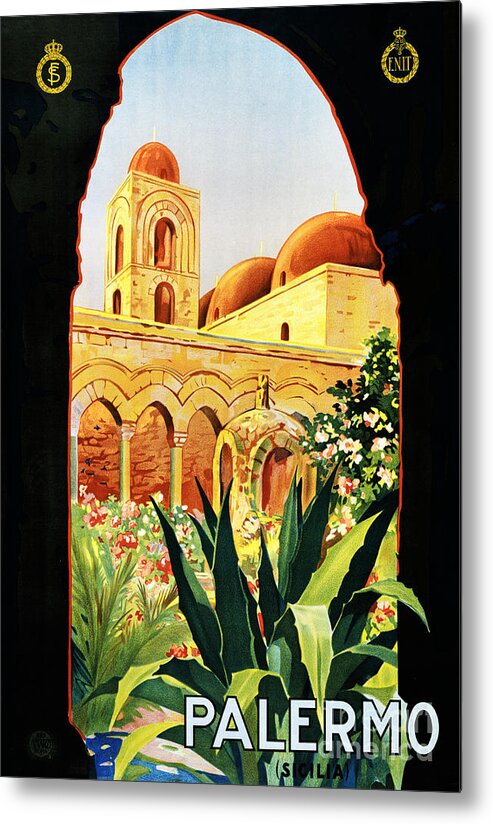 Palermo Metal Print featuring the painting Palermo Sicilia Vintage Travel Poster Restored by Vintage Treasure