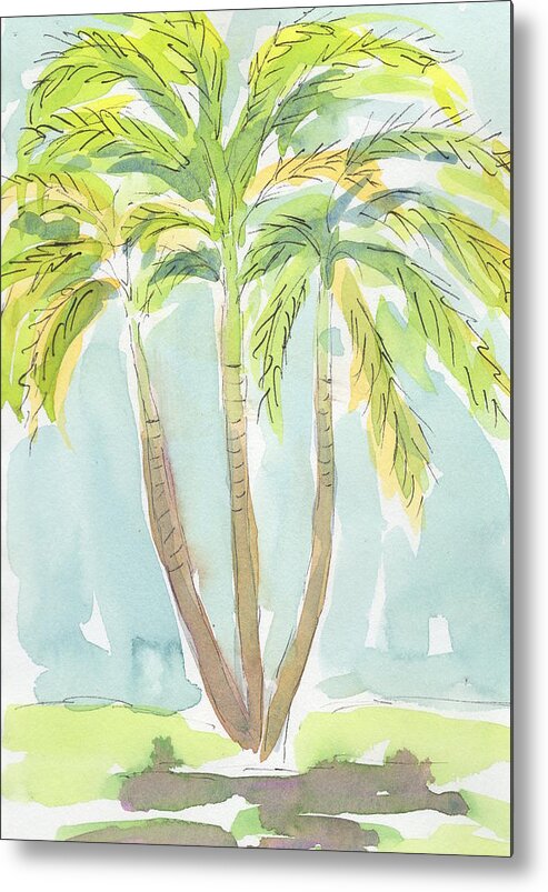 Watercolor Metal Print featuring the painting Palm Trio by Marcy Brennan