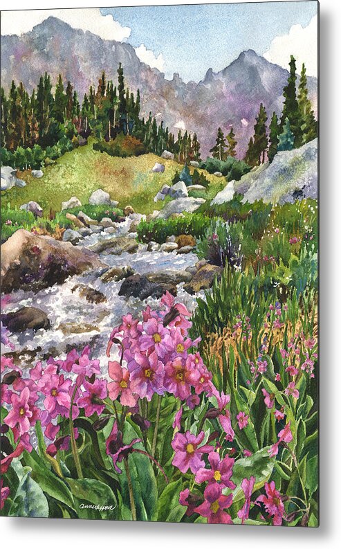 Pink Flowers Art Metal Print featuring the painting Parry's Primrose by Anne Gifford