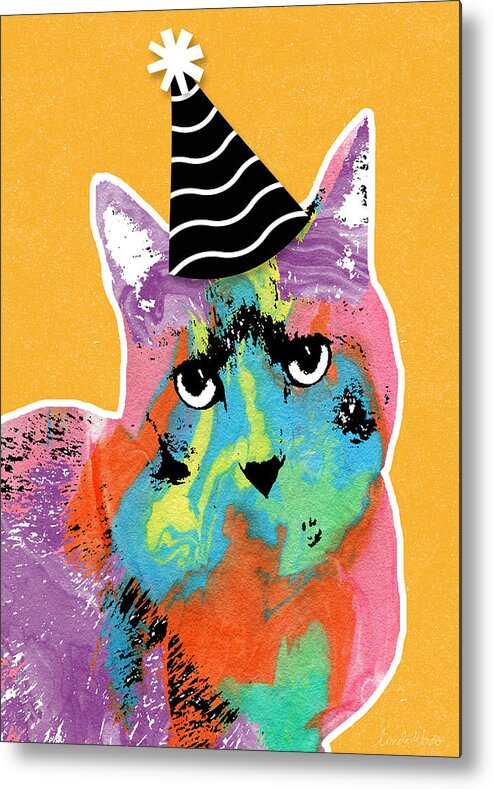 Cat Metal Print featuring the mixed media Party Cat- Art by Linda Woods by Linda Woods