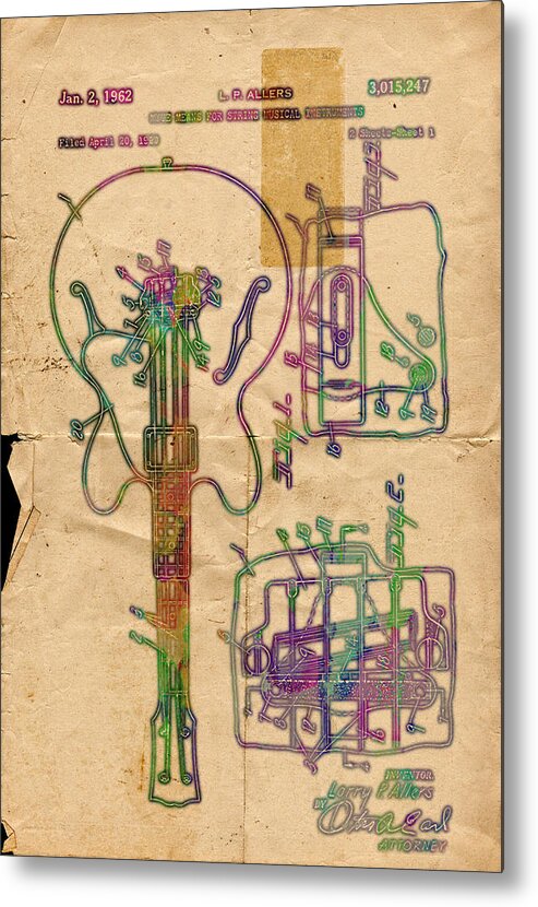 Patent Metal Print featuring the painting Patent Gibson Guitar Drawing Poster Print by Robert R Splashy Art Abstract Paintings