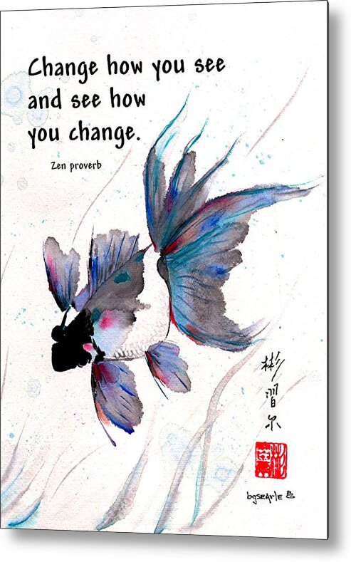Chinese Brush Painting Metal Print featuring the painting Peace in Change with Zen proverb by Bill Searle
