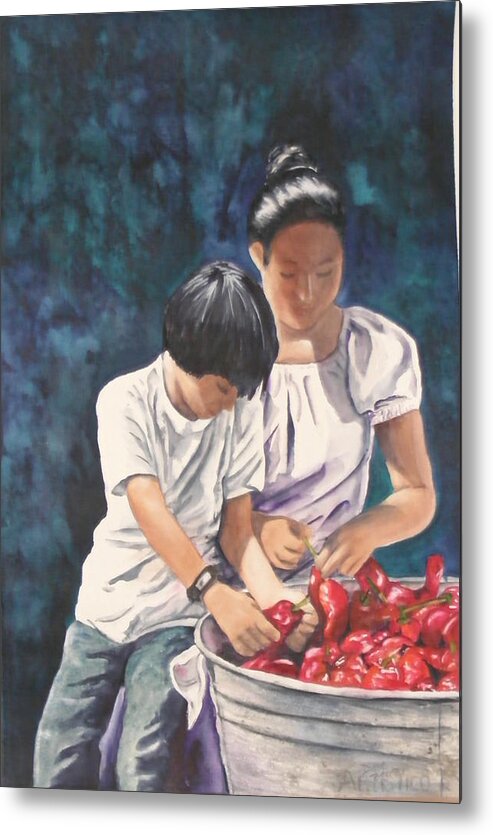 Figure Metal Print featuring the painting Pick a Pepper by Diane Ziemski