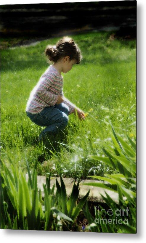 Young Girl Metal Print featuring the photograph Picking Flowers by Jim Calarese