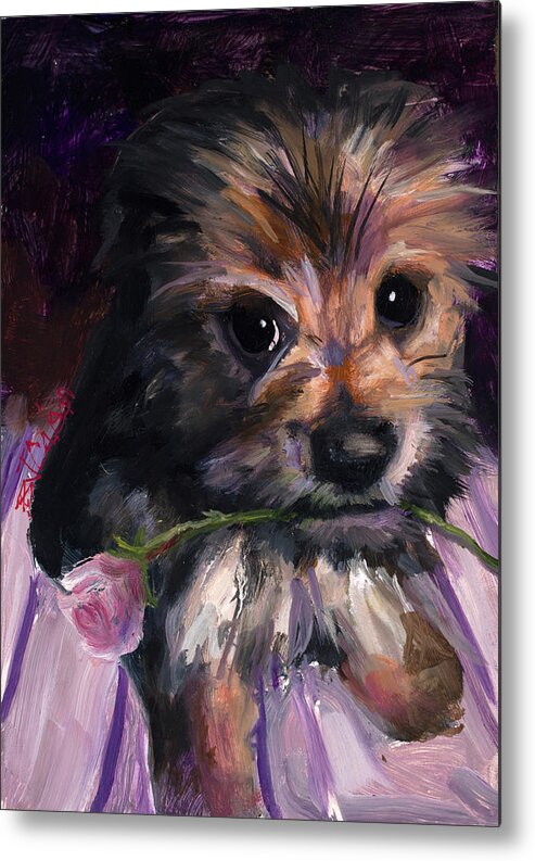 Yorkie Metal Print featuring the painting Pint Sized Love by Billie Colson