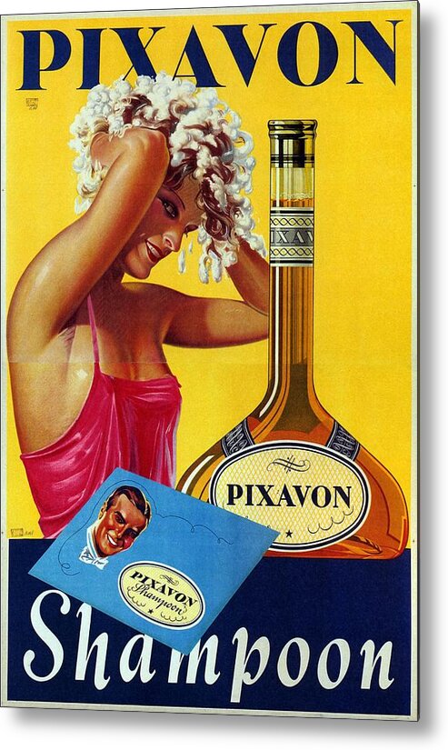 Vintage Metal Print featuring the mixed media Pixavon Shampoon - Austria - Vintage Advertising Poster by Studio Grafiikka