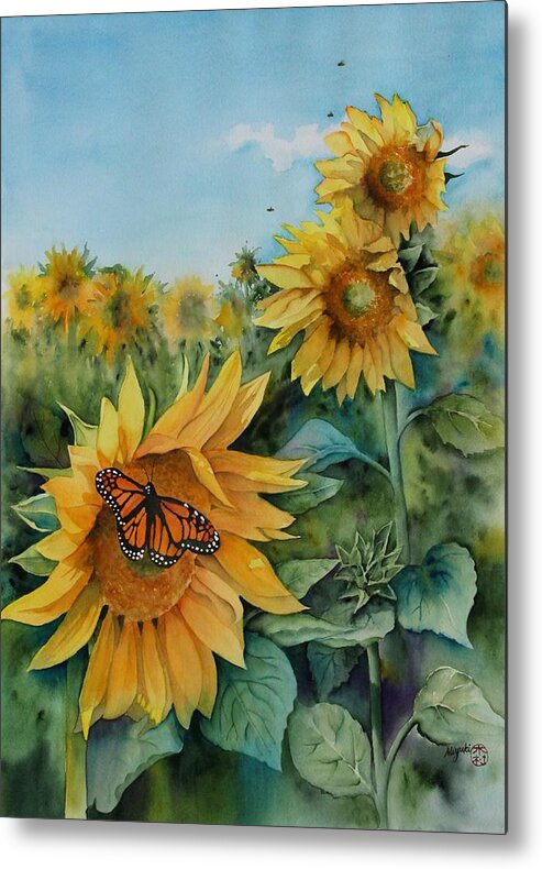 Sunflowers Metal Print featuring the painting Pollinators by Kelly Miyuki Kimura