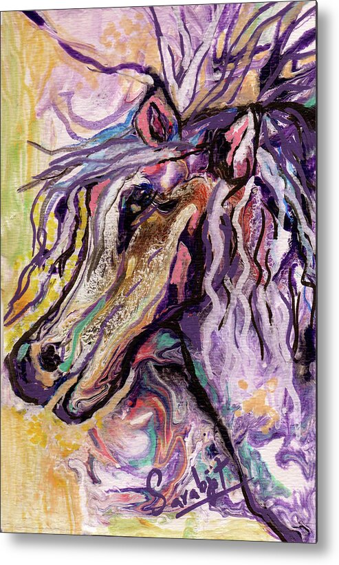 Pegasus Metal Print featuring the painting Purple Pegasus by Sarabjit Singh