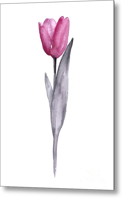 Tulip Metal Print featuring the painting Purple tulip watercolor art print painting by Joanna Szmerdt