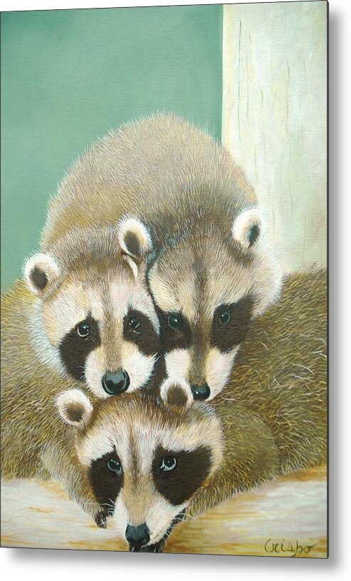 Racoon Metal Print featuring the painting Racoons by Jean Yves Crispo