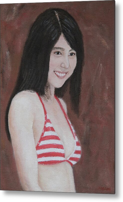 Girl Metal Print featuring the painting Red and white by Masami Iida