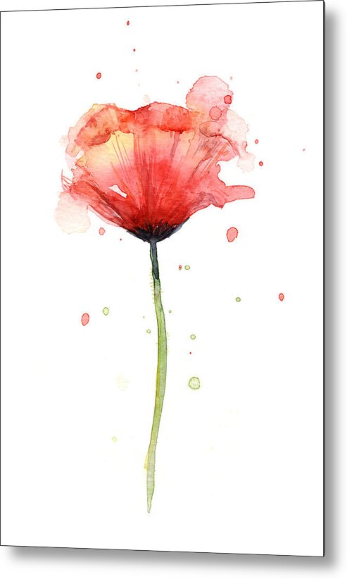 Watercolor Poppy Metal Print featuring the painting Red Poppy Watercolor by Olga Shvartsur