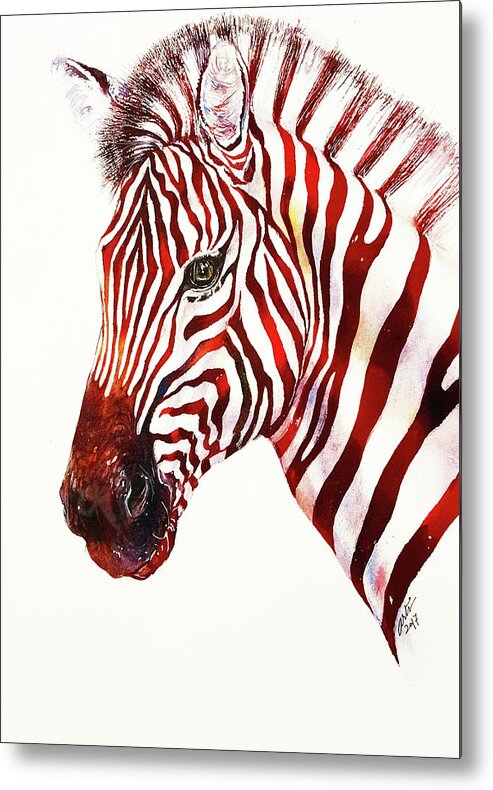 Zebra Metal Print featuring the painting Red Rodney Zebra by Arti Chauhan