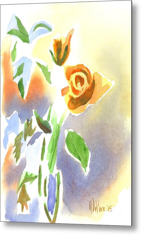 Red Roses With Holly In A Vase Metal Print featuring the painting Red Roses with Holly in a Vase by Kip DeVore