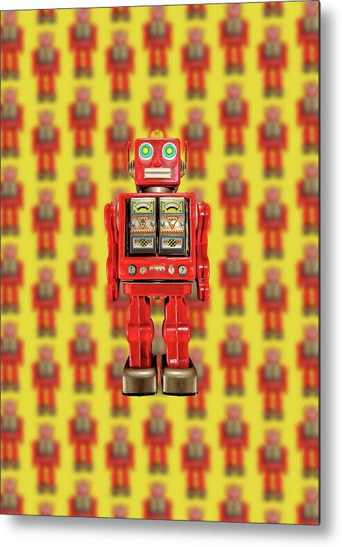 Classic Metal Print featuring the photograph Red Tin Toy Robot Pattern by YoPedro