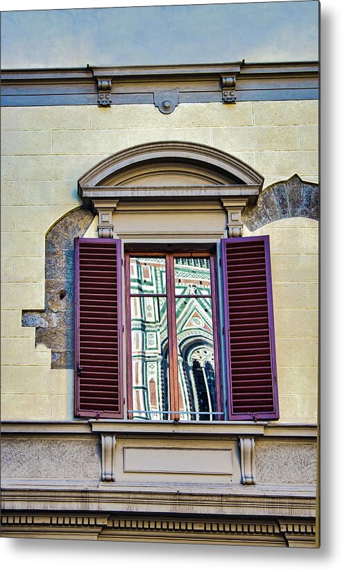 Florence Metal Print featuring the photograph Reflection In Florence Window by Gary Slawsky
