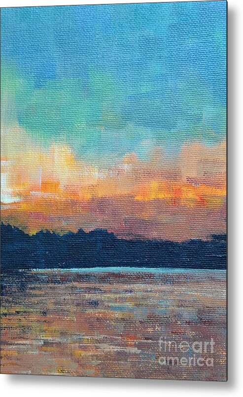 Rennie Lake Metal Print featuring the painting Evening Light on Rennie Lake, Michigan by Lisa Dionne