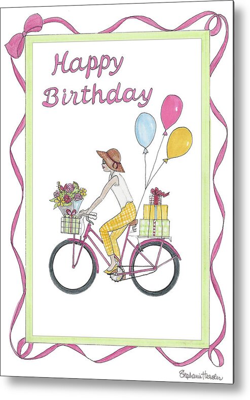Happy Birthday Metal Print featuring the mixed media Ride in Style - Happy Birthday by Stephanie Hessler
