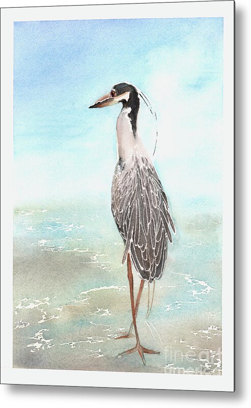 Heron Metal Print featuring the painting River heron by Hilda Wagner