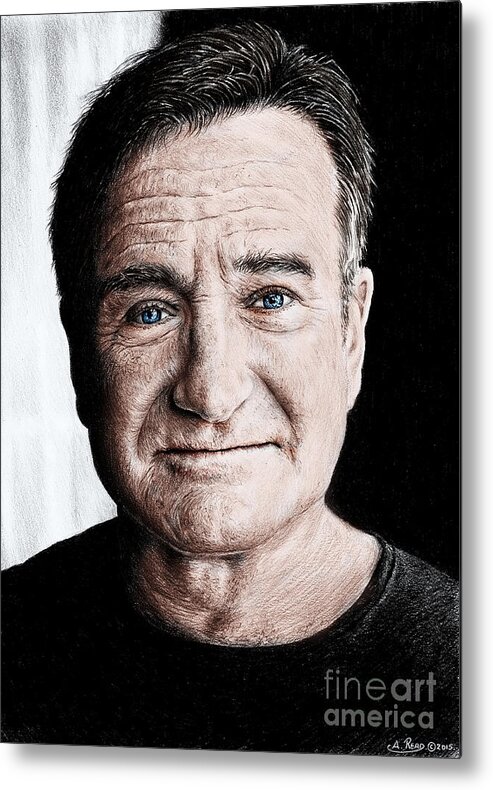 Robin Williams Metal Print featuring the drawing Robin Williams colour edit by Andrew Read
