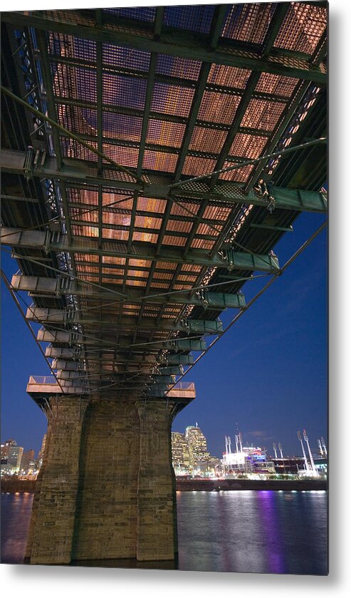 Cincinnati Skyline Photographs Metal Print featuring the photograph Roebeling Bridge at Night by Russell Todd