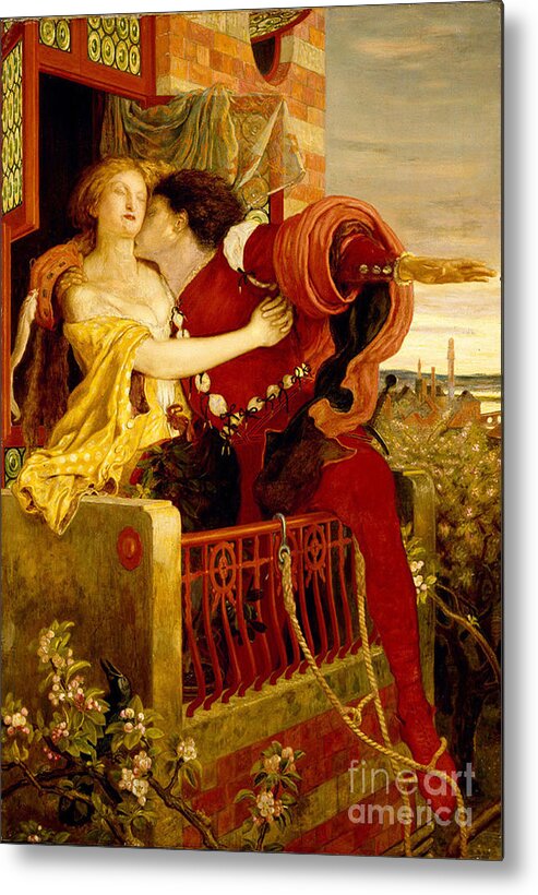 Ford Madox Brown Metal Print featuring the painting Romeo and Juliet parting on the balcony by MotionAge Designs