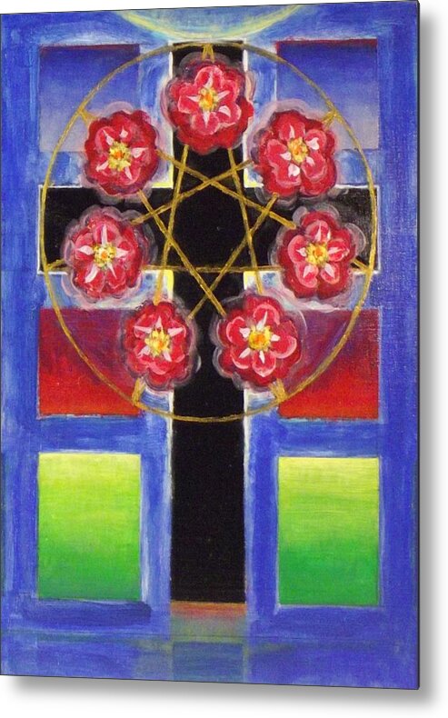 Rose Cross With 7 Pointed Star Metal Print featuring the painting Rose Cross with 7 Pointed Star, Stephen Hawks 2015 by Stephen Hawks