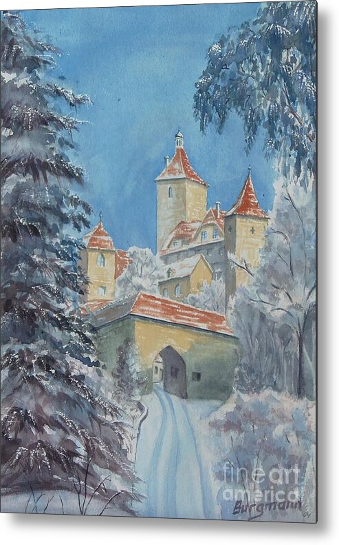 Landscape Metal Print featuring the painting Rothenburg Winter by Petra Burgmann
