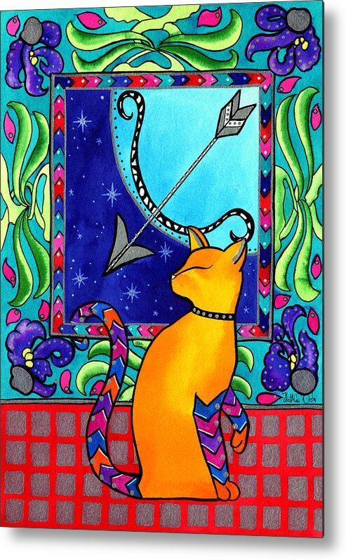 Cat Metal Print featuring the painting Sagittarius Cat Zodiac by Dora Hathazi Mendes
