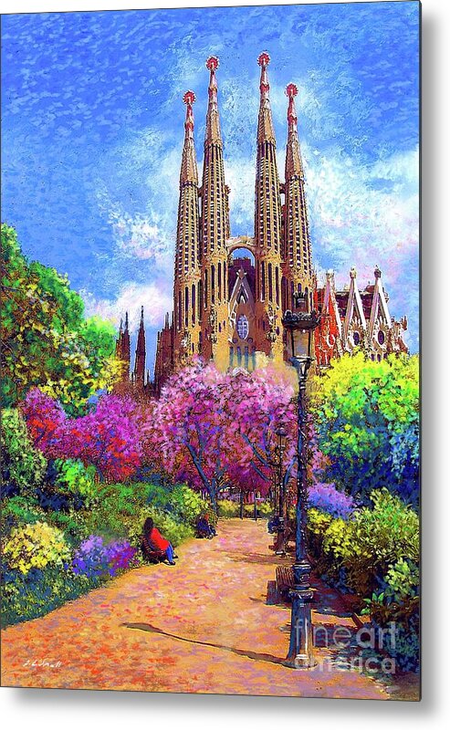 Spain Metal Print featuring the painting Sagrada Familia and Park Barcelona by Jane Small