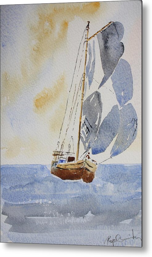 Sailboat Metal Print featuring the painting Sailboat by Roger Cummiskey